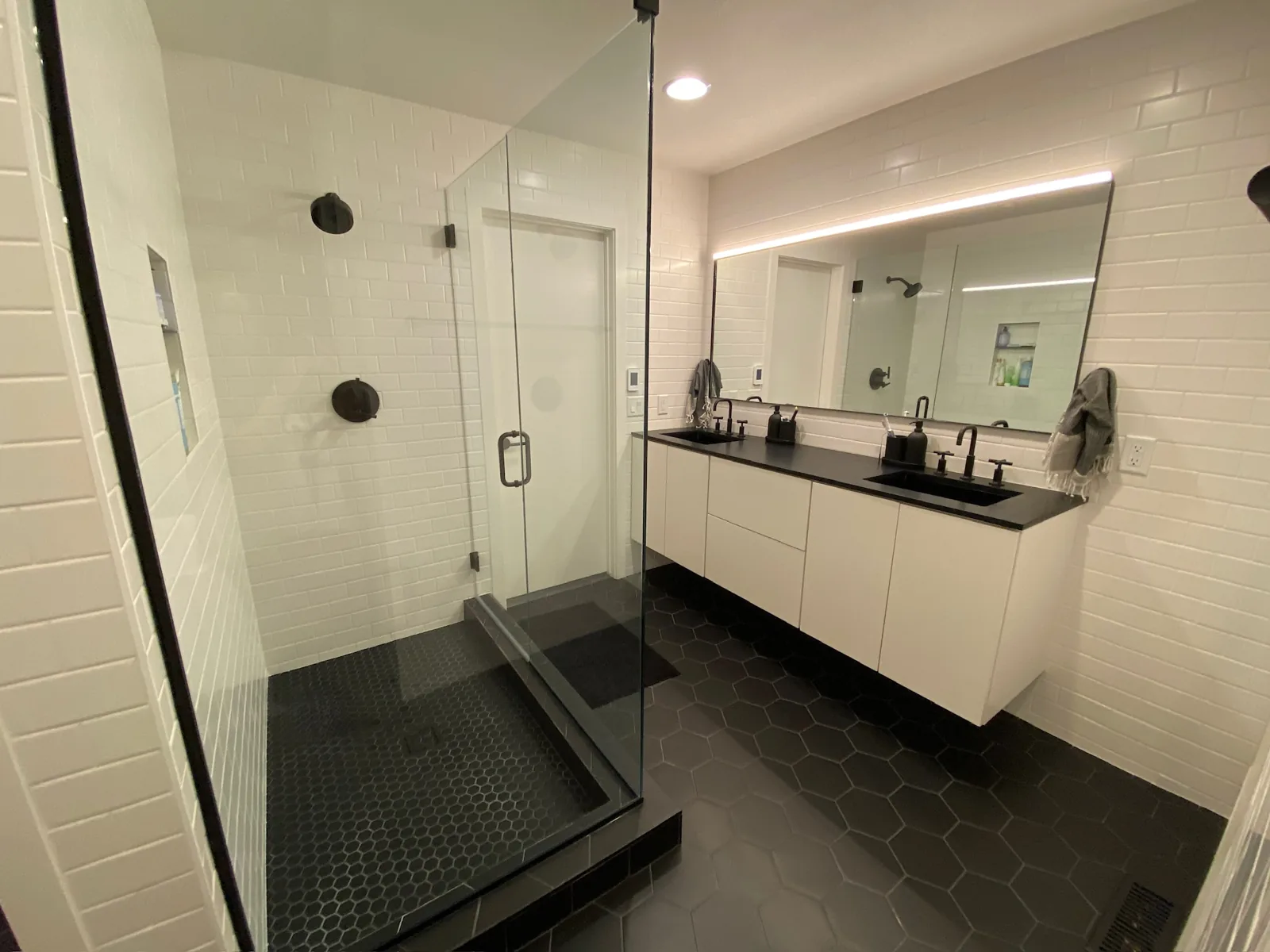 Renovated bath with walk-in shower